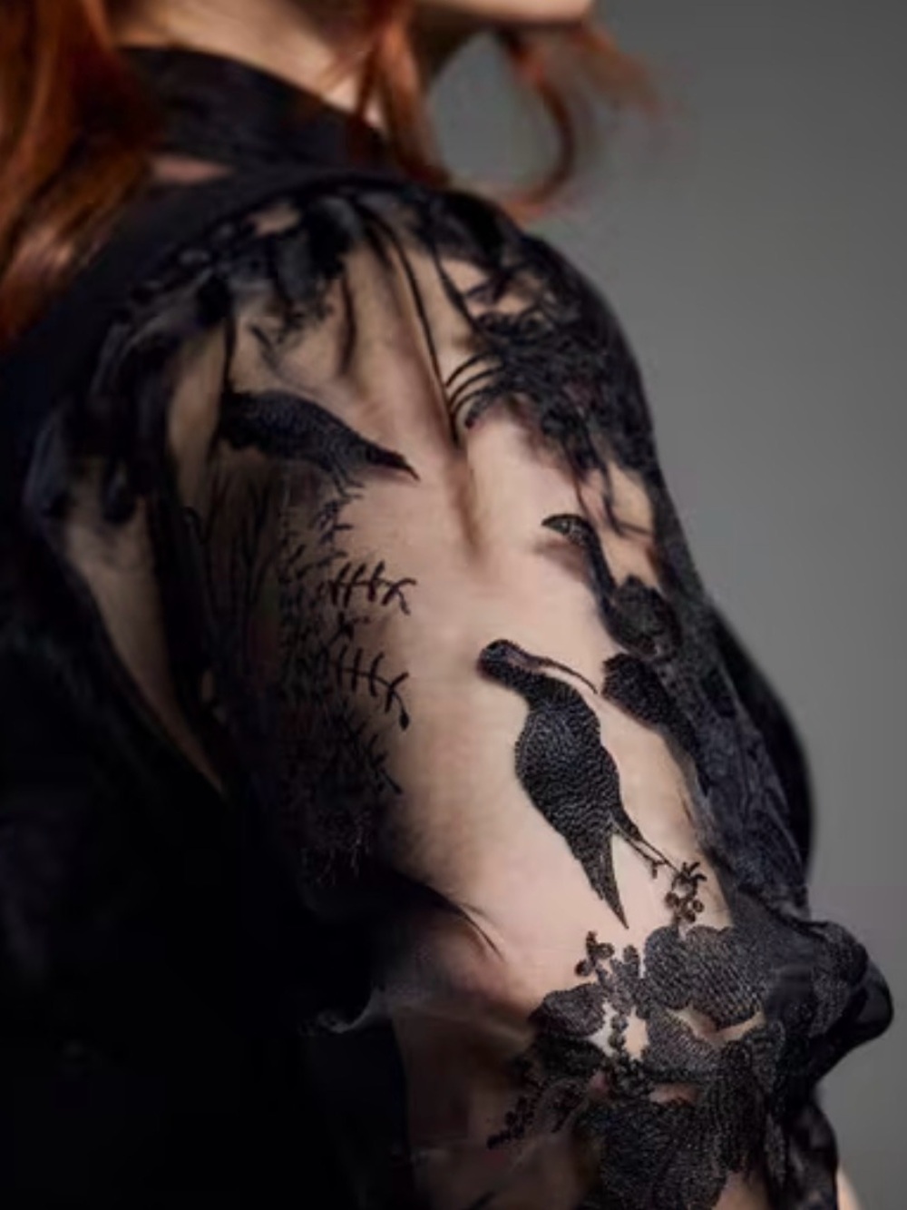 NWT torrid Black Sheer Bird Embroidered Sleeve Top